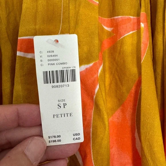 NWT Anthropologie Babydoll Midi Dress Coral Orange Lime Brown Size S Small - Picture 8 of 12